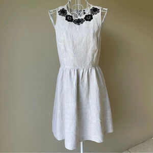 Kensie linen mini sleeveless dress with lace accent grayish size XS